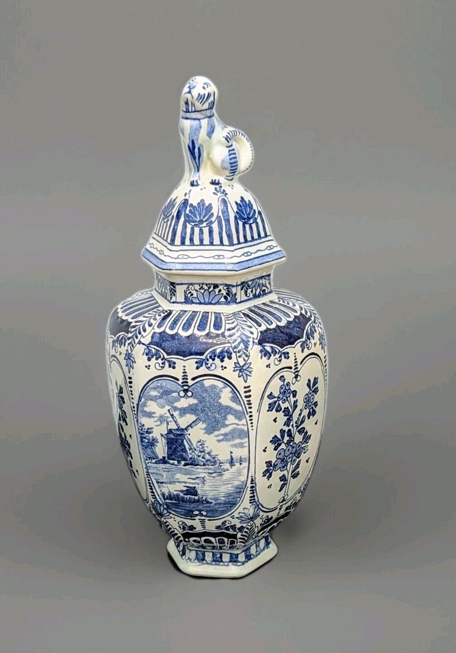 Delft Royal Sphinx by Boch Foo Dog Lidded Vase Vintage Ginger Jar 13" No Damage